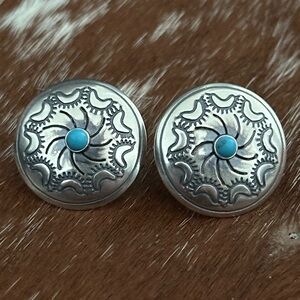 Turquoise concho Navajo sterling silver studs